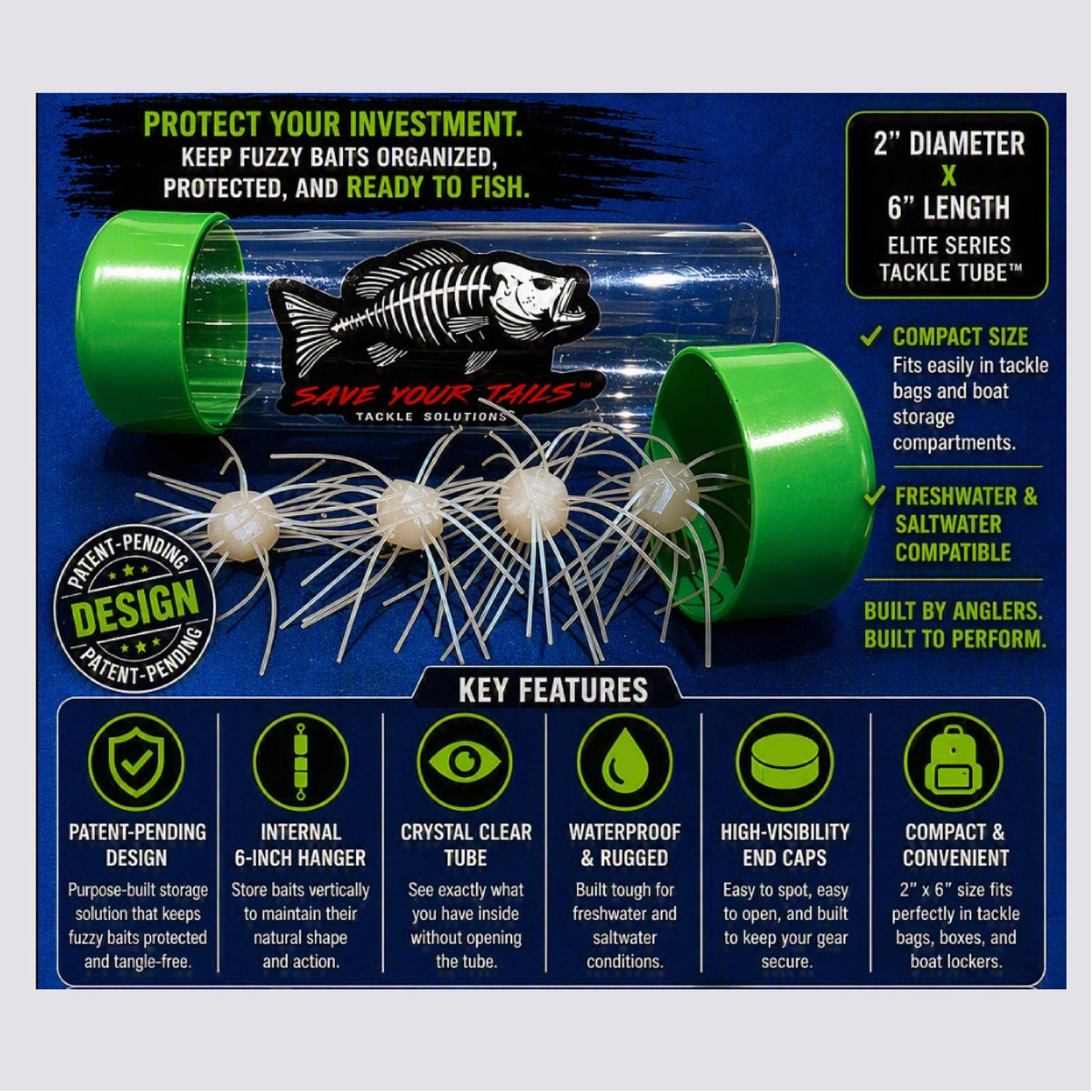 Urchin Fuzzy Dice 2x6" Tackle Tube - Green (3-Pack)