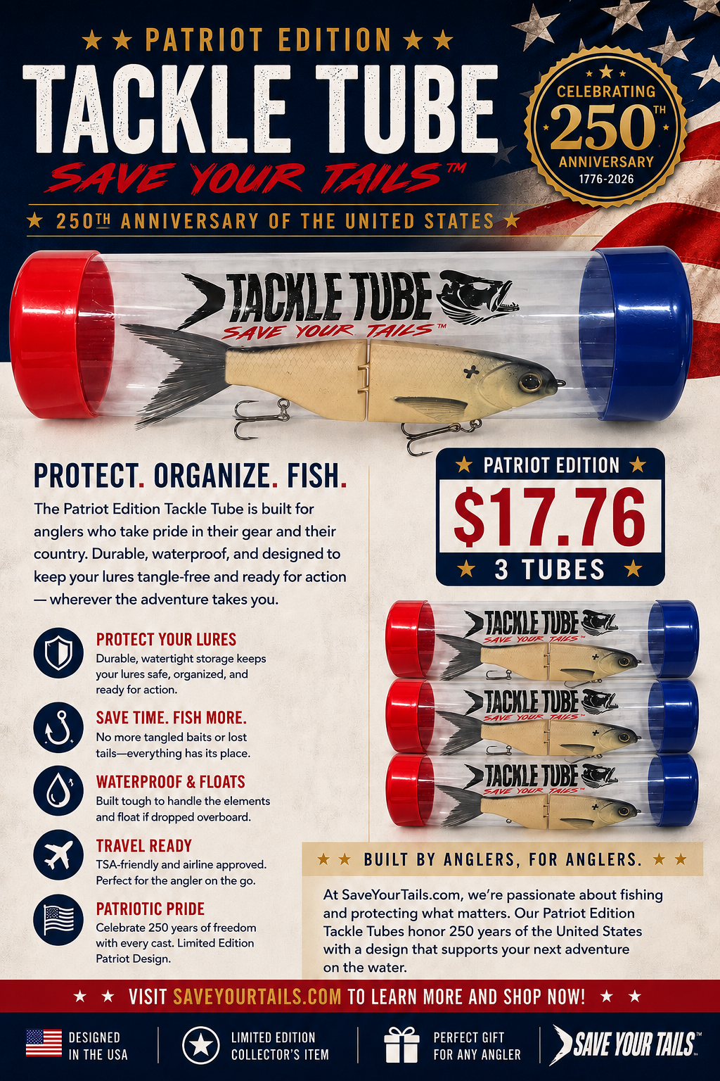 Celebrate America!  Patriot Edition 2x8 Tackle Tube™ | A-Rig, Glide Bait Storage